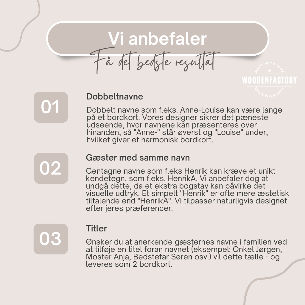 Bordkort i træ, Elegance